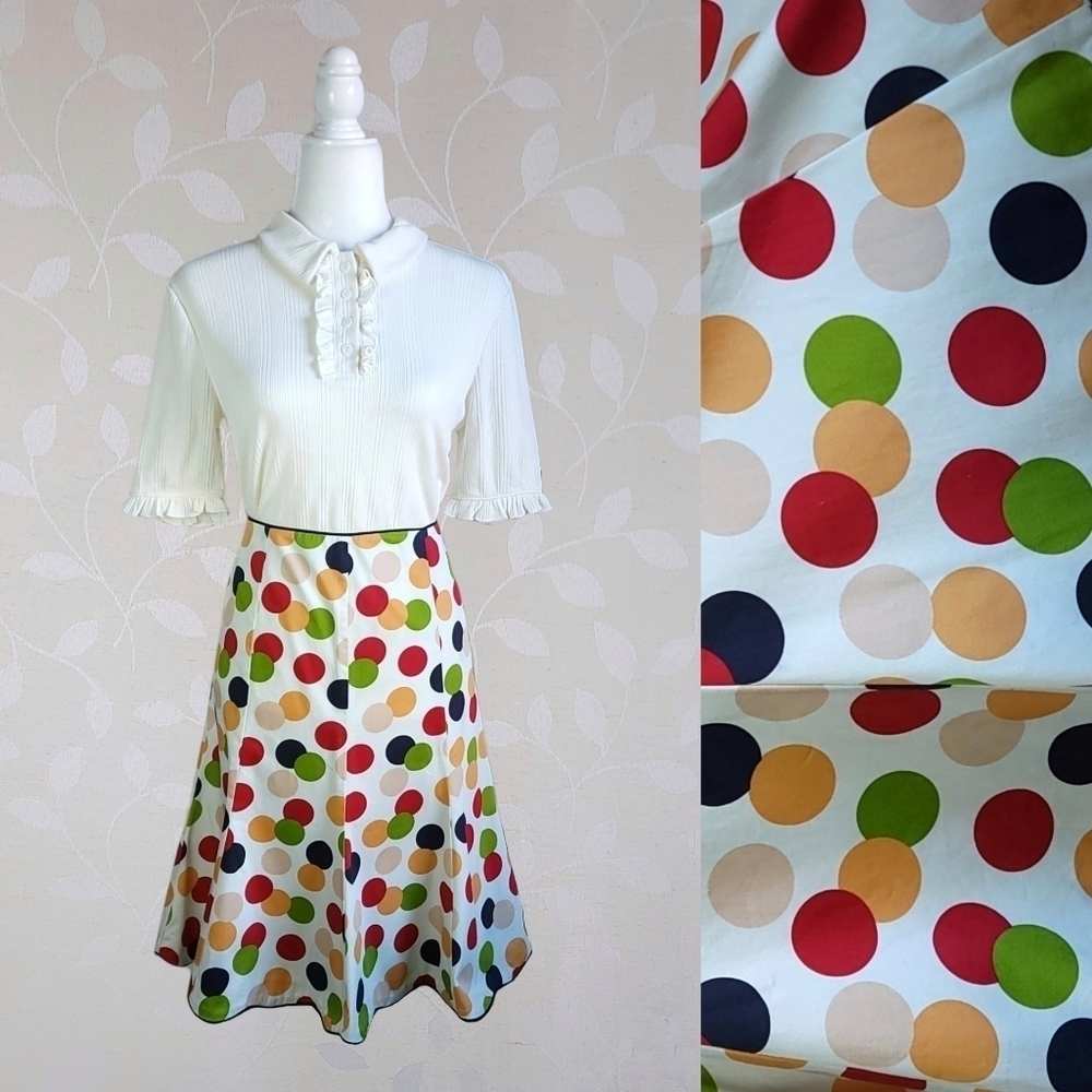Gigi Retro Mutli Color Polka Dot Scallop Hem Tulip Flare Skirt Small